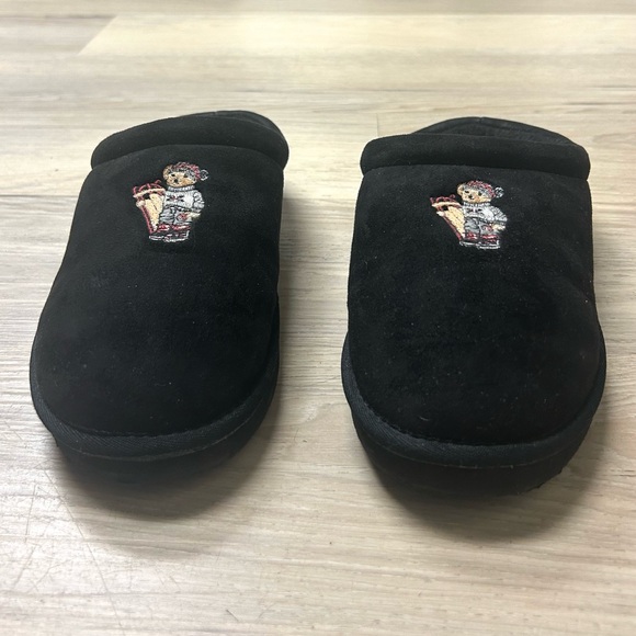 Polo Ralph Lauren Slippers Sledding Bear Black Slip On Men Sz 9 Comfort Classic - Picture 9 of 10